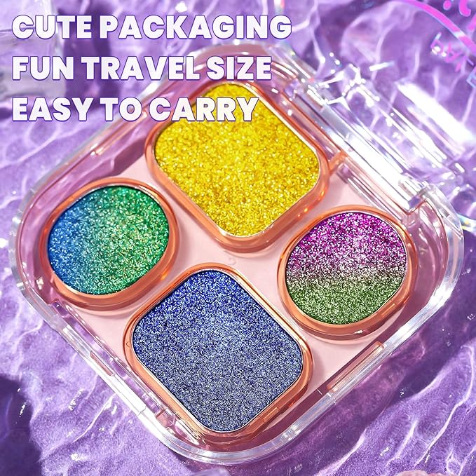 UCANBE Multichrome Chameleon Eyeshadow Makeup Palette, 4 Colors Holographic Metallic Glitter Eye Shadow Pallet, High Pigmented Creamy Duo Chrome Multidimensional Eye Make Up Kit