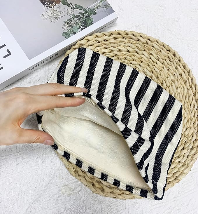 2 Pcs Makeup Bags, Large Cosmetic Bag Travel Toiletry Bag Organizer for Women, Embroidery Craft, Stripe Makeup Bag Small Cosmetic Pouch Purse with Zipper Gifts for Girls Teen