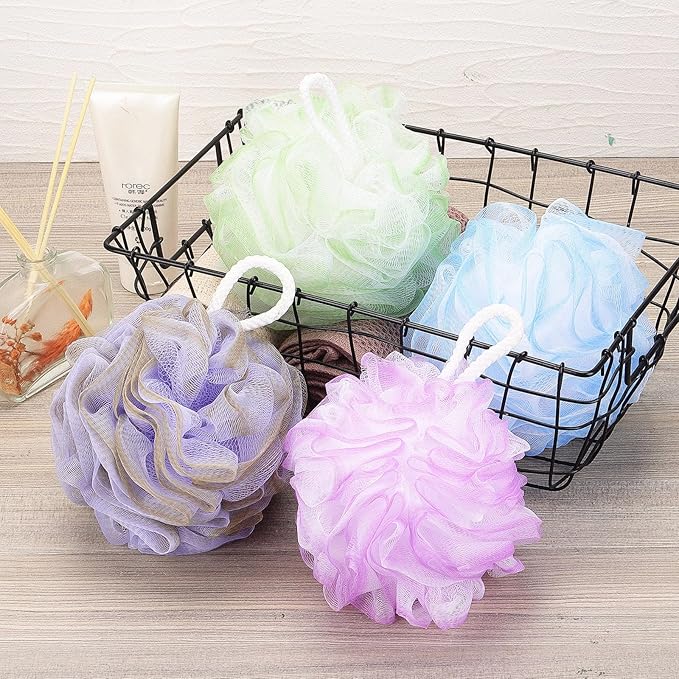 Tbestmax 4 Pack Bath Sponge Pouf Shower Loofah Body Scrubber Exfoliator, 60g/Piece - 4 Colors