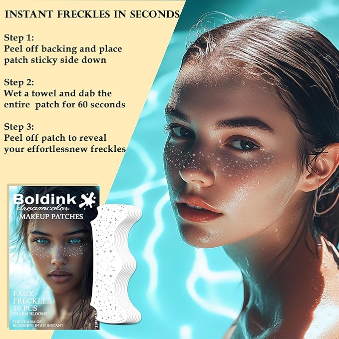 10 Pcs Silver Freckle Patches, Glitter Face Tattoo, Waterproof Speckles, Temporary Freckles (Silver Star)