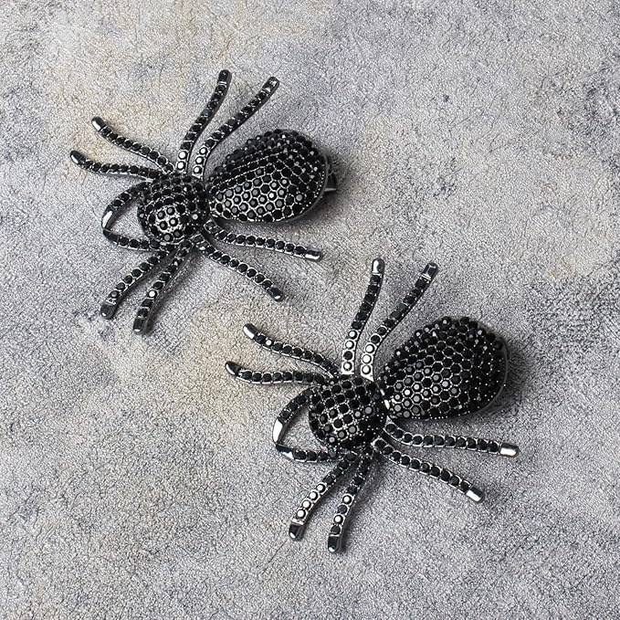 2PCS Black Spider Hair Clips for Women Girls Hiphop Metal Spooky Halloween Hair Clip With Stone Barrette for Styling Halloween Hair Accessories