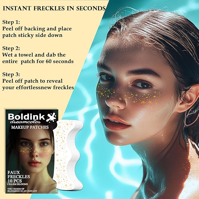 10 Pcs Makeup Patches, Glitter Freckles, Waterproof Face Glitter Speckles, Temporary Face Freckles For Women (Golden Snowflake)