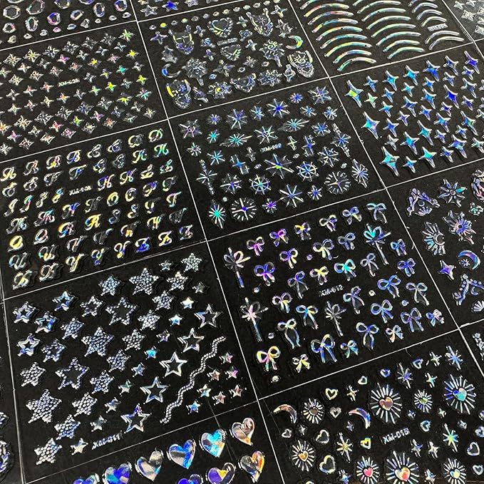 30 Sheets Star Nail Art Stickers Aurora Star Line 3D Self Adhesive Nail Stickers for Nail Art Moon Stars Nail Decals Heart Nail Supplies for Women and Girls Manicure DIY Decoration