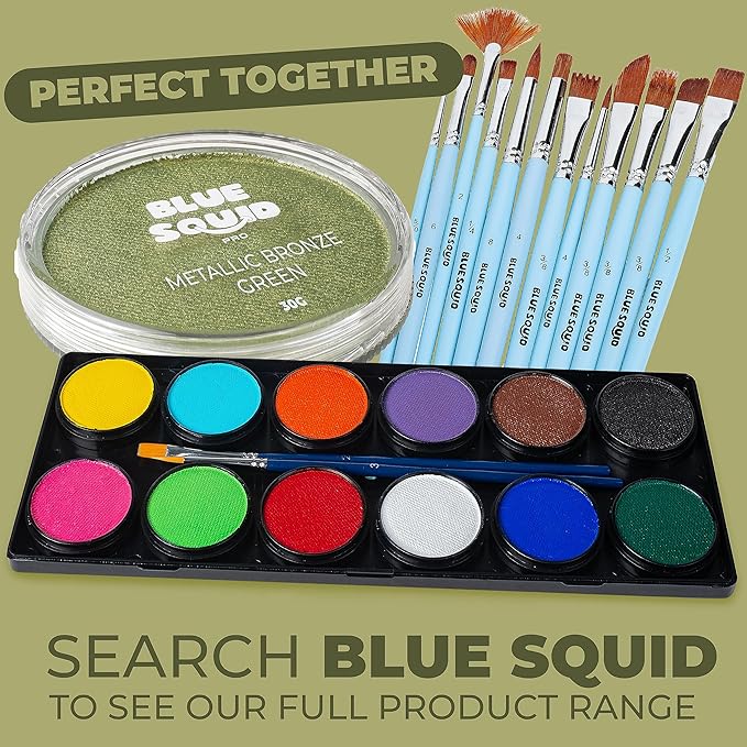Blue Squid Face Paint Water Based Single Cake Professional Face Paint & Body Paint - Water Activated, Kids Adults Face Painting for Costume, Halloween Makeup, Cosplay - Metallic Bronze Face Paint 30g