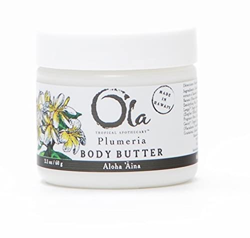 OLA Plumeria Body Butter – Moisturizing with Pure Coconut Oil and Hawaiian Plant Extracts - Ideal for Dry Skin - 2.1oz