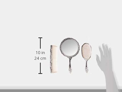 3 pc Silver Chrome Girls Vanity Set Comb Brush Mirror.