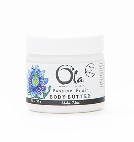 OLA Passion Fruit Body Butter – Moisturizing with Pure Coconut Oil and Hawaiian Plant Extracts - Ideal for Dry Skin - 2.1oz