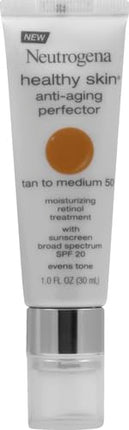 Neutrogena Healthy Skin Anti-Aging Perfector Tinted Facial Moisturizer and Retinol Treatment with Broad Spectrum SPF 20 Sunscreen with Titanium Dioxide, 50 Tan to Medium, 1 fl. oz (Pack of 2)