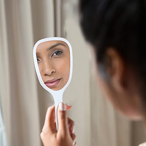 Hicarer 16 Pcs Hand Handheld Mirror with Handle Bulk Plastic Compact Travel Makeup Cosmetic Portable Hand Mirror for Camping, Home, Women School Gift, 3.15 Inch Wide, 7.09 Inch Long