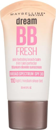 Maybelline Dream Fresh Skin Hydrating BB cream, 8-in-1 Skin Perfecting Beauty Balm with Broad Spectrum SPF 30, Sheer Tint Coverage, Oil-Free, Light/Medium, 1 Fl Oz