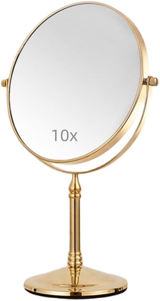 Gold Makeup Mirror 1X/10X Free Standing for Bathroom 8 Inches 360 Swivel Dual-Sided Tabletop Makeup Mirror, Metal
