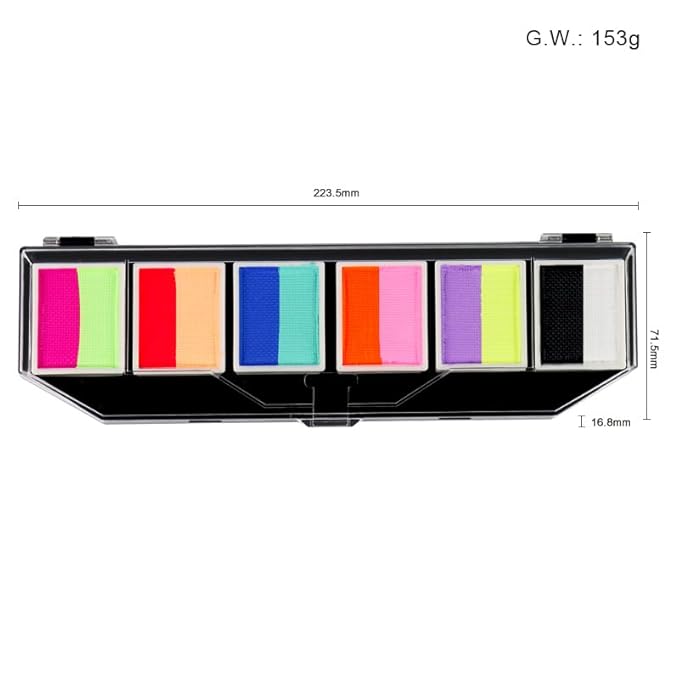 Face Paint Kit, 6 Colors, Water-Based, Kid-Friendly, Stage Makeup, Holiday Body Paint, With two brushes, Fluorescent, Quick Dry, Easy to Use, Vibrant Colors, Washable, Safe