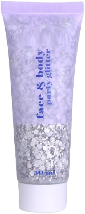 Silver Hair Glitter,Sparkling Neon Outfit Party Holographic Sequins Paint Body Glitter Gel Makeup.(05# Silver)
