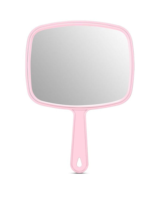 PROTECLE Large Hand Mirror, Salon Barber Hairdressing Handheld Mirror with Handle (Square Pink 10.3"x7.4")
