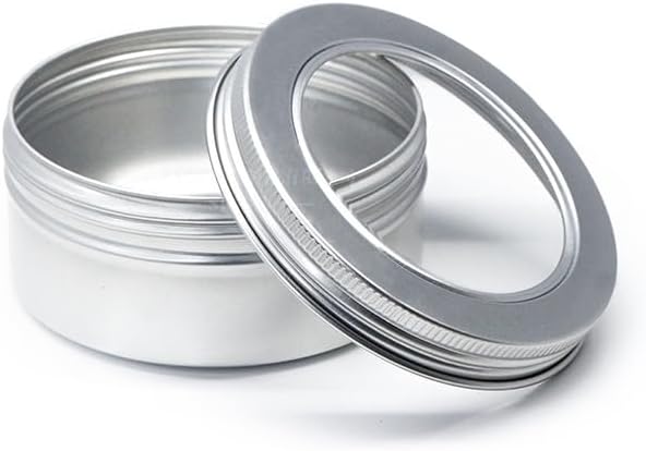 75 Pcs Clear Window Aluminum Round Cans,Candle Containers with Screw Lid,2 Oz Metal Round Tins for Crafts,Cosmetic, DIY