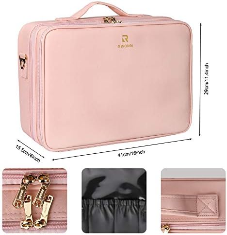 Relavel Travel Makeup Train Case Cosmetic Case Organizer Portable Artist Storage Bag with Adjustable Dividers for Cosmetics Makeup Brushes Toiletry Jewelry Digital Accessories