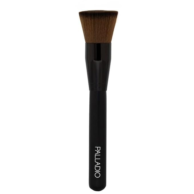 Palladio Flat Kabuki Brush, Professional Makeup Brush for Foundation, Face Blush, Powder, Cream, Contour & Highlight, Synthetic Bristles Provide Buildable Coverage for a Natural Even Looking Finish