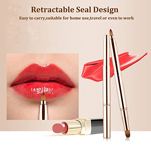 Exquisite Professional Lip Brush Applicators-Retractable Lipstick Brushes- Lipstick Gloss Makeup Brush Tool For Women and Girls (Two-Head-Gold)