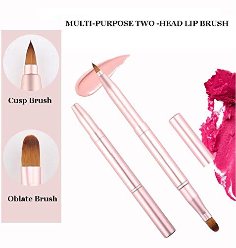Exquisite Professional Lip Brush Applicators-Retractable Lipstick Brushes- Lipstick Gloss Makeup Brush Tool For Women and Girls (Two-Head)