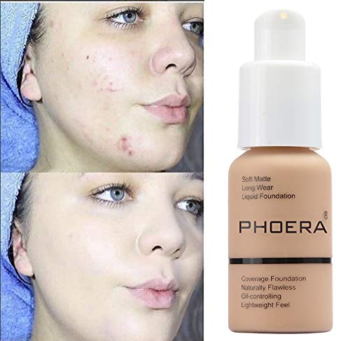 BestLand 2Pack PHOERA Foundation Full Coverage Liquid Foundation Cream - Long-lasting Lightweight Concealer - Oil-Free Formula - Natural Shade - Suitable for All Skin Types (2 Pack Buff Beige #104)