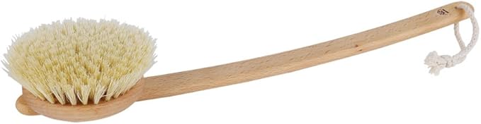 Redecker 100% Made in Germany Round Tampico Fiber Bath Brush with Extra-Long Oiled Beechwood Handle, 18-1/2-Inches