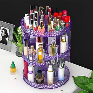 Makeup Organizer 360 Degree Rotating Cosmetic Storage Organizer, Acrylic Make Up Organizer, Large 7 Layers 360 Makeup Organizer, Fits Makeup Brushes, Lipsticks, Bathroom, Vanity, X-Large Purple