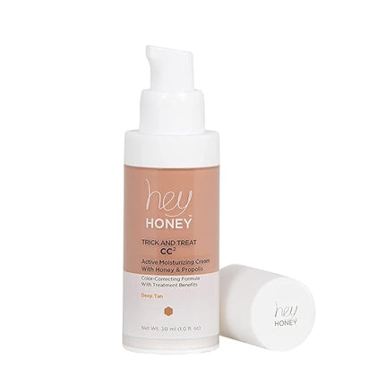 Hey Honey Trick and Treat CC² Cream SPF 46 | Active Moisturizing Color Correcting Cream with Honey & Propolis | Best Cover For Rosacea, Skin Redness & Mature Skin | Cruelty-Free | 1 oz (Deep Tan)