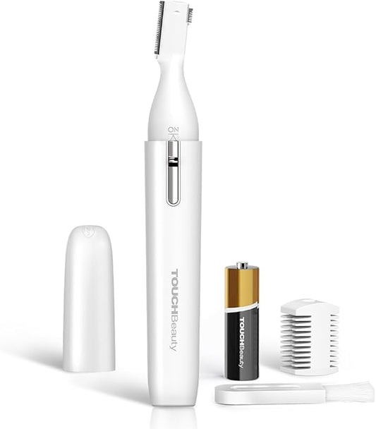 TOUCHBeauty Eyebrow Hair Trimmer for Women, Painless Precision Eyebrow Shaper, Pen-Shaped Hair Remover Razor for Face Chin Neck, Upper-Lip, Peach-Fuzz Mini Sized Battery-Operated, White, 1658A
