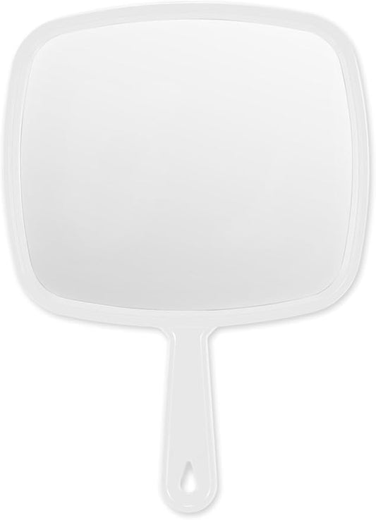 Extra Large Handheld Mirror，Hand Salon Mirror with Handle for Barbers, Hairdressing (White，12.4" Lx 9" W)