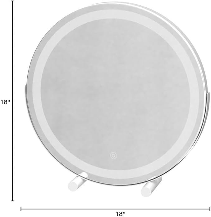 Vanity Mirror with Lights, 18 Inch Lighted Makeup Vanity, Smart Touch Control, 3-Color Dimmable Round Design, 360° Rotating Tabletop Mirror (White)