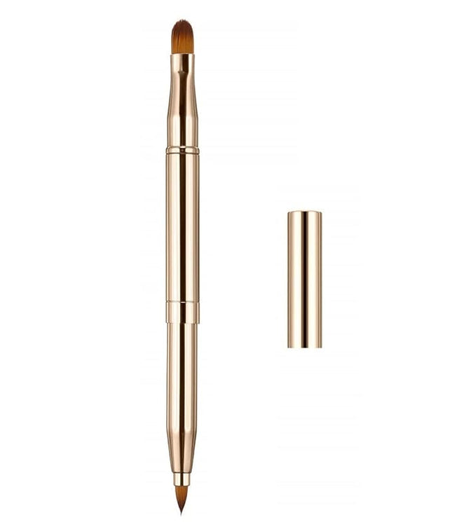 Exquisite Professional Lip Brush Applicators-Retractable Lipstick Brushes- Lipstick Gloss Makeup Brush Tool For Women and Girls (Two-Head-Gold)
