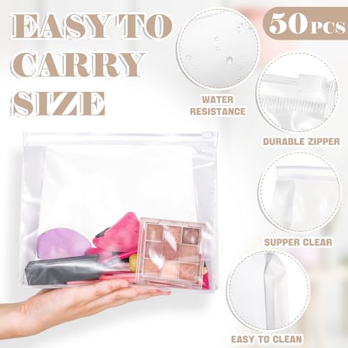 Xuniea 50 Pcs Mini Clear Makeup Bag Small Clear Zipper Pouch Travel Plastic Cosmetic Organizer Waterproof for Toiletries Swimsuit Bikini Bathing Suit(7.1'',8.6'',9.8'',Transparent)