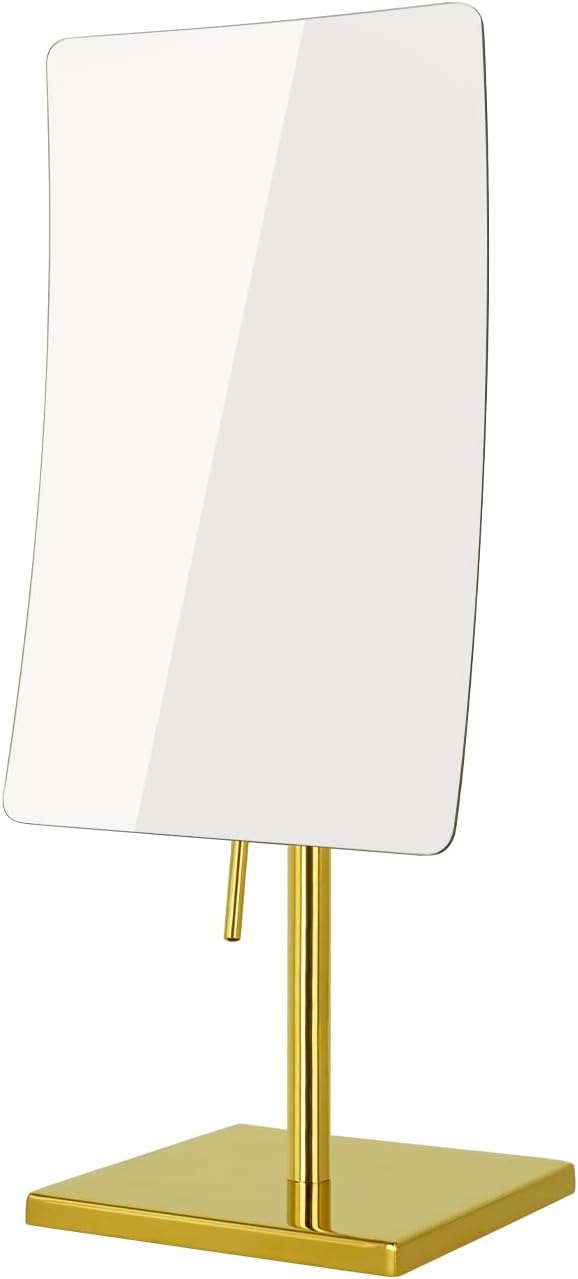 DOWRY 5X Tabletop Magnifying Makeup Mirror Adjustable Rectangular Vanity Mirror for Bedroom 304 Stainless Steel Gold Brushed