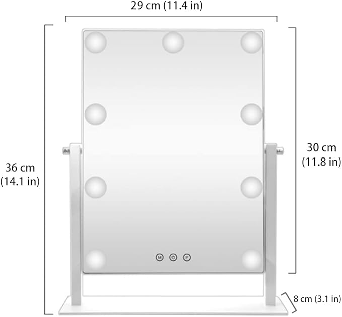HIEEY Hollywood Vanity Mirror with Lights, Makeup 9 Dimmable Bulbs Three Color Lighting Modes, and 5X Magnification Mirror, Smart Touch Control, 360°Rotation (White)