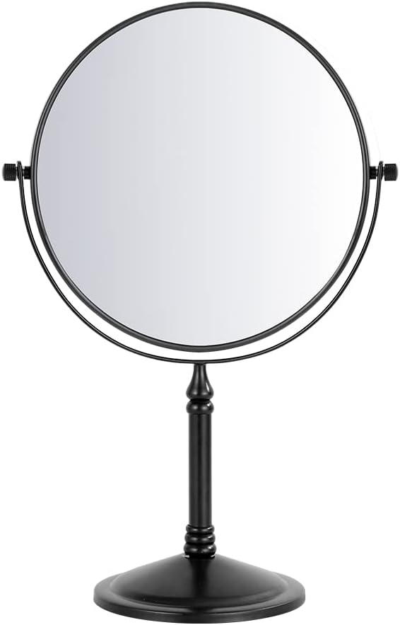 DOWRY Makeup Mirror 10x Magnification Vanity Mirror Tabletop Two-Sided Swivel Matte Black(10X)