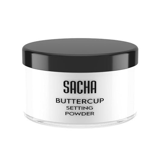 Sacha BUTTERCUP No Color Setting Powder. No Ashy Flashback. Blurs Fine Lines and Pores. Loose, Translucent Face Powder to Set Makeup Foundation or Concealer. For All Skin Tones, 1.75 oz.
