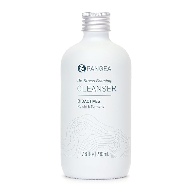 Pangea Organics Natural Reishi + Turmeric De-Stress Foaming Facial Cleanser | Vegan, Non-Toxic, Gentle & Hydrating | Sustainable Glass Bottle (7.8 fl oz | 230 ml)