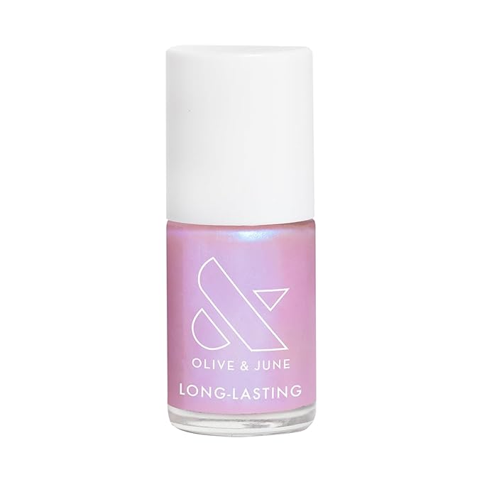 Olive & June Long Lasting Nail Polish | Plump, Gel-Like Finish No Lamp Needed | Lasts up to 10 days | Salon-Quality at Home | 15-Free, Vegan Cruelty-Free Chip-Resistant | Pink Goldfish Pink Iridescent