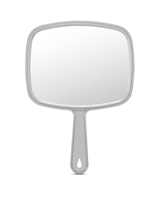 PROTECLE Large Hand Mirror, Salon Barber Hairdressing Handheld Mirror with Handle (Square Grey10.3 x7.4)