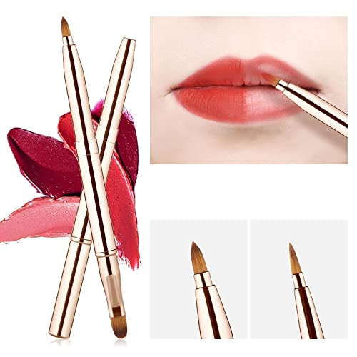 Exquisite Professional Lip Brush Applicators-Retractable Lipstick Brushes- Lipstick Gloss Makeup Brush Tool For Women and Girls (Two-Head-Gold)