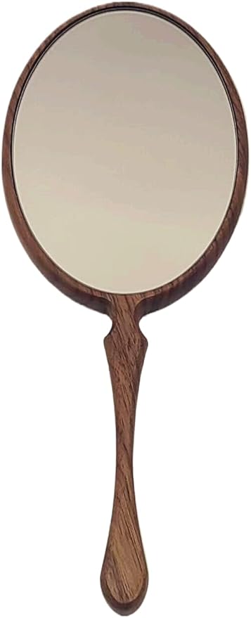 Hand Mirrors with Handle for Makeup, Touching Up and Shaving, Oval Vintage Hand Held Mirror for Men&Women, 11.4" L x 4.3" W, Multi-Purpose for Salon Home Travel, Walnut Wood