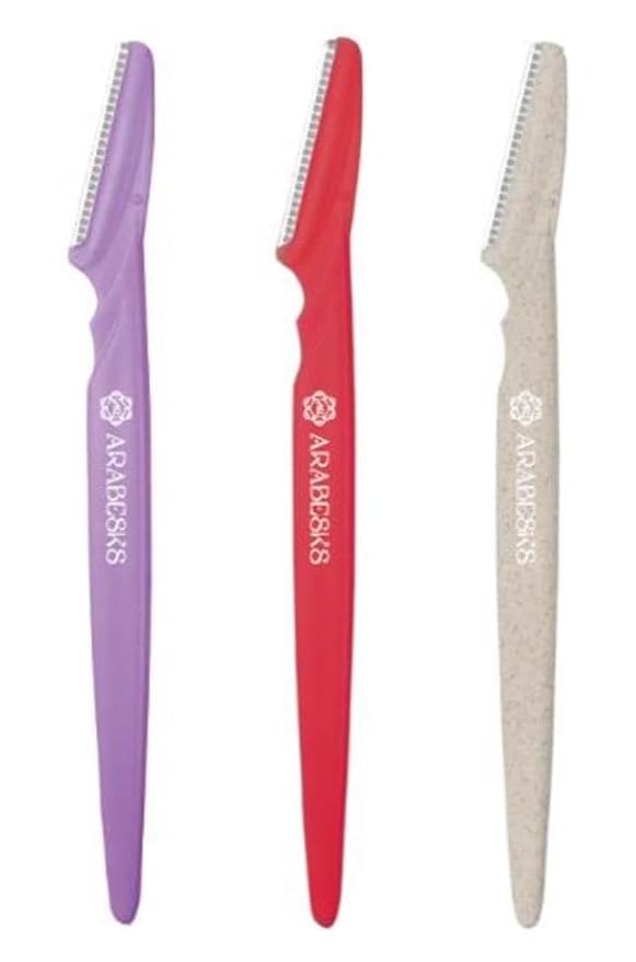 ARABESKS Eyebrow & Face Razors for Women – Dermaplaning Tool with Safety Guard, Eco-Friendly Handle – Peach Fuzz Remover, 3-Pack