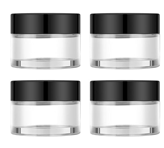 4 Pack 1oz Small Glass Containers with Lids, Glass Jars with Black Lids & Stickers, Mini Reusable Empty Container for Creams, Lotion, Cosmetic