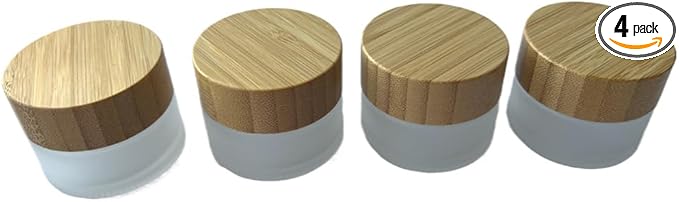 Empty Refillable Frosted Glass Cosmetic Jar 4 Pack 15g/0.5oz with Bamboo Lids,Skin Care Travel Containers Pot Vial Holder Sample Storage for Eye Cream Lotion Ointments Lip Balm Frost