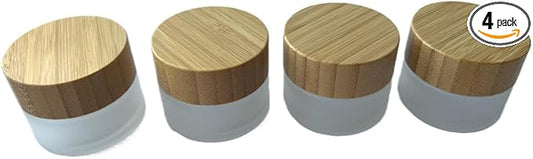 Empty Refillable Frosted Glass Cosmetic Jar 4 Pack 15g/0.5oz with Bamboo Lids,Skin Care Travel Containers Pot Vial Holder Sample Storage for Eye Cream Lotion Ointments Lip Balm Frost