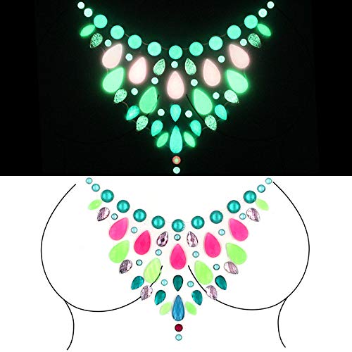 6Sets Noctilucent Face Gems Blacklight Body Stickers Glow in The Dark Lumino Face Jewels Fluorescent face Tattoo Crystals Rhinestone Sticker Body Jewelry Party Accessories for Halloween