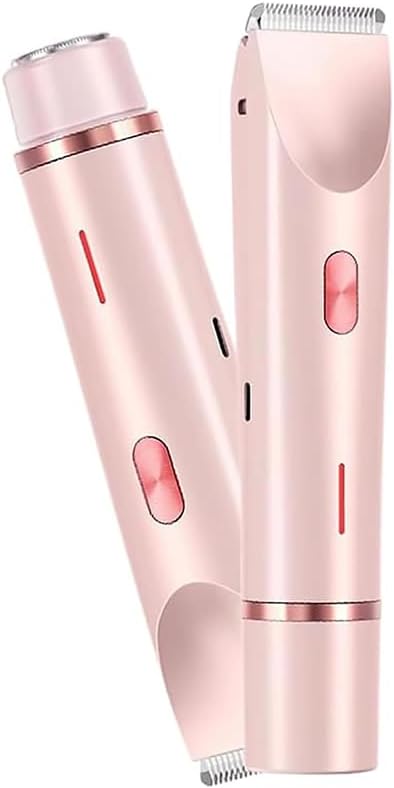 2 in 1 Dual Head Bikini Trimmer Women Electric Shaver,Waterproof Wet & Dry Use Body Hair Trimmer and Facial Hair Remover for Bikini Underarm Leg Arm Body Face (Pink)