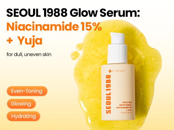 K-SECRET SEOUL 1988 Niacinamide Glow Serum – Formulated with 15% Niacinamide and Yuja | Hydrating Facial Serum for Dark Spots, Uneven Skin Tone | Korean Skincare, 30ml / 1.01 fl oz