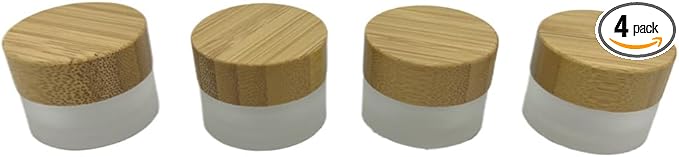 Empty Refillable Frosted Glass Cosmetic Jar 4 Pack Mini 5g/0.17oz with Bamboo Lids,Skin Care Travel Containers Pot Vial Holder Sample Storage for Eye Cream Lotion Ointments Lip Balm