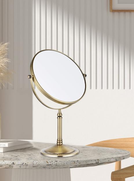 Nicesail Tabletop Makeup Mirror, Double-Side 1X-10X, 360 Swivel Magnifying Mirror for Table Desk Make up Vanity, No Light Antique Bronze (8 Inch, 10X)